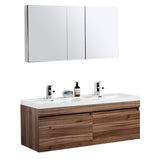 Aquamoon Hailey 56 3/8" Walnut Modern Wall Mount Bathroom Vanity